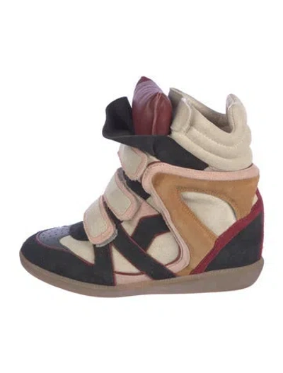 Pre-owned Isabel Marant Étoile Suede Colorblock Pattern Wedge Sneakers In Neutral