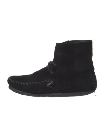 Pre-owned Isabel Marant Étoile Suede Whipstitch Trim Lace-up Boots In Black
