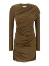 Isabel Marant Étoile Denise Long-sleeve Draped Mini Dress In Green