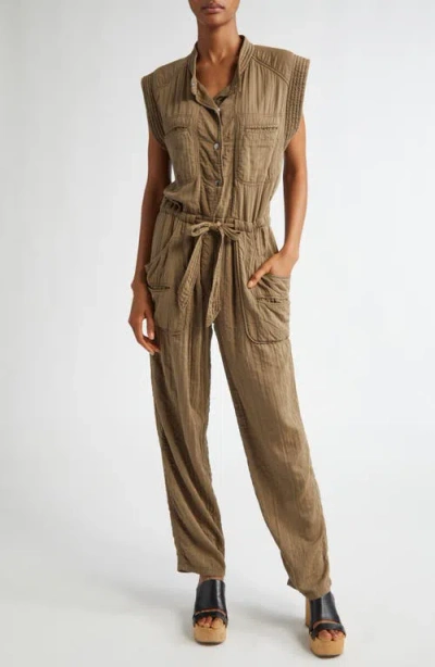 Isabel Marant Étoile Suzie Crinkle Texture Jumpsuit In Khaki