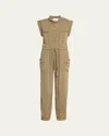 Isabel Marant Étoile Suzie Crinkled Drawstring Jumpsuit In Khaki