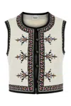 Isabel Marant Étoile 'zeana' White Gilet With Round Neck And Geometric Embroidery