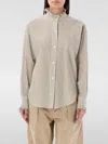 Isabel Marant Étoile Saoli Ruffle-collar Striped Cotton Shirt In 赭色