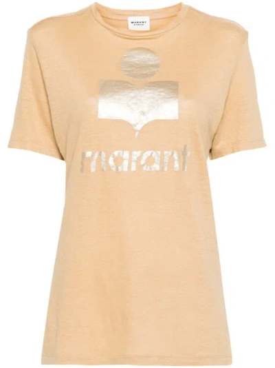 Isabel Marant Étoile T-shirt Zewel Logo-print Beige In Gold