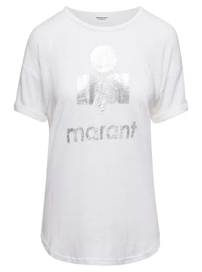 ISABEL MARANT ÉTOILE 'KOLDI' WHITE CREWNECK T-SHIRT WITH CONTRASTING LOGO IN LINEN WOMAN ISABEL MARANT ÉTOILE