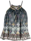 Isabel Marant Étoile Teal Blue/multicolour Flared Geometric-print Halterneck Top