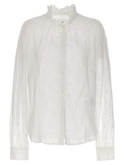 Isabel Marant Étoile Embroidered Floral Sheer Shirt With Ruffled Collar In White