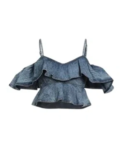 Isabel Marant Étoile Thin-strap Off-shoulder Cropped Denim Top In Blue