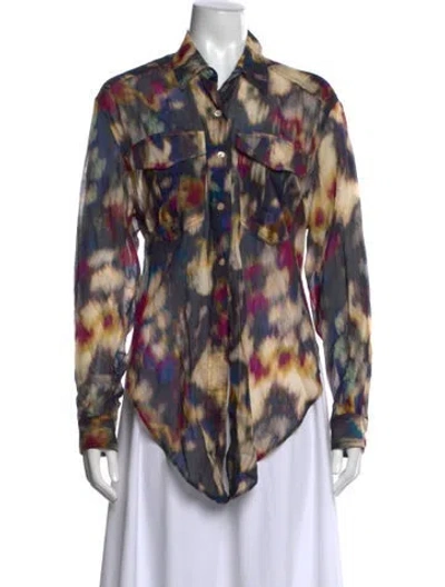 Pre-owned Isabel Marant Étoile Tie-dye Print Long Sleeve Button-up Top In Blue