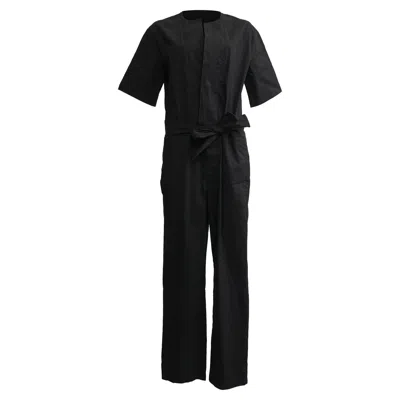 Isabel Marant Etoile Tie-waist Short Sleeve Jumpsuit In Black Cotton In Blue