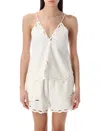 Isabel Marant Étoile Lightweight Embroidered V-neck Top With Scalloped Edges In White