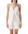 Isabel Marant Étoile Lightweight Embroidered V-neck Top With Scalloped Edges In White
