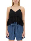 Isabel Marant Étoile Button Eyelet Peplum Top With Spaghetti Straps In Black
