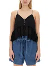 Isabel Marant Étoile Button Eyelet Peplum Top With Spaghetti Straps In Black
