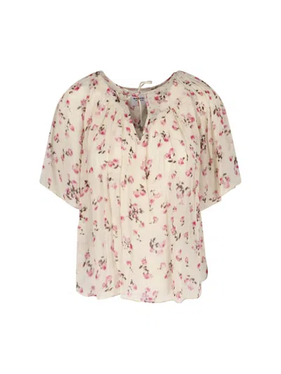 Isabel Marant Étoile Floral Pleated Top Short Sleeves Tie Detail In Neutral