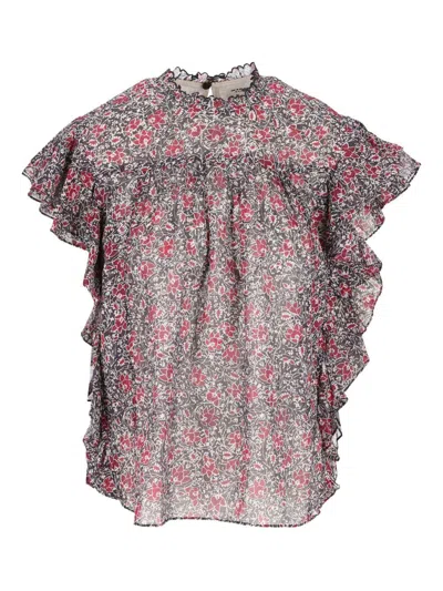 Isabel Marant Étoile Top Nero In Cotone Con Stampa Floreale Marant Etoile In Pink