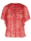 Isabel Marant Étoile Lightweight Printed Ruffled Sleeves Sheer Tie Top In Red