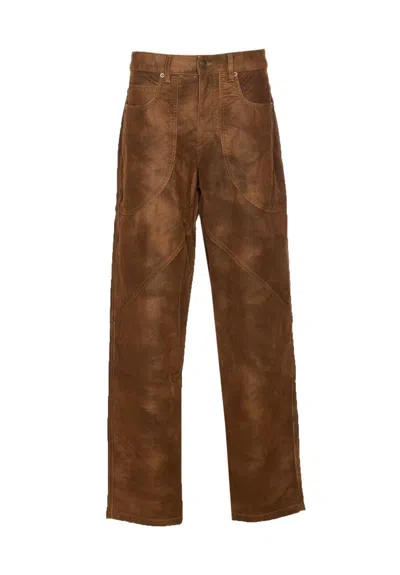 Isabel Marant Étoile Wide Leather Effect Trousers With Multiple Pockets In Brown