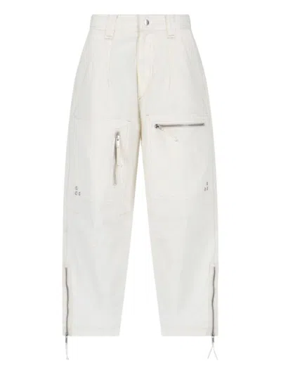 Isabel Marant Étoile Straight Trousers With Cargo And Back Pockets In White