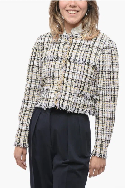 Isabel Marant Etoile Tweed Cropped Nameo Blazer With Fringed Details In Pink