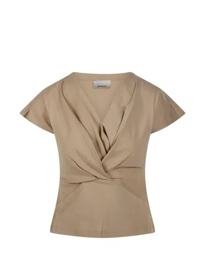 Isabel Marant Étoile Twist-detail V-neck T-shirt In Neutral