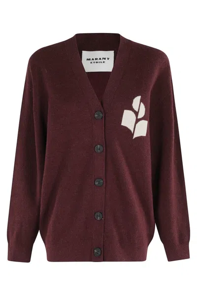 ISABEL MARANT ÉTOILE V-NECK BURGUNDY CARDIGAN WITH CENTER BUTTON CLOSURE