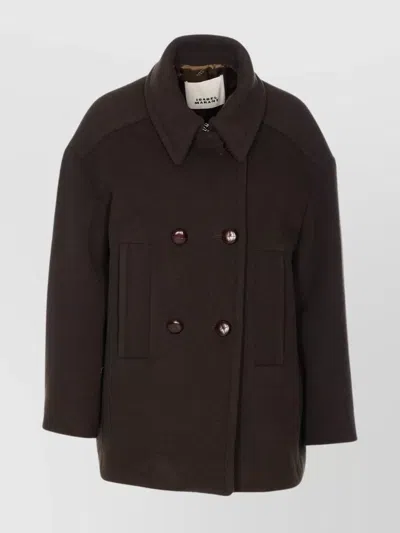 Isabel Marant Étoile V Neck Double-breasted Coat In Brown