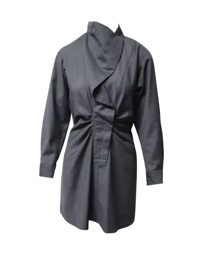 Isabel Marant Etoile Valentine Draped Checkered Dress In Dark Grey Wool