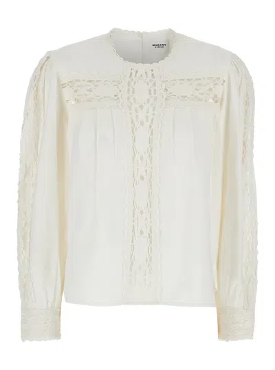 Isabel Marant Étoile Isabel Marant Etoile Women 'valmira' White Blouse With Keyhole Neck And Cut-out Details In Linen And In Multicolor