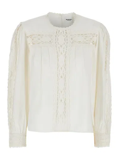 Isabel Marant Étoile 'valmira' White Blouse With Keyhole Neck And Cut-out Details In Linen And Cotton Blend Woman