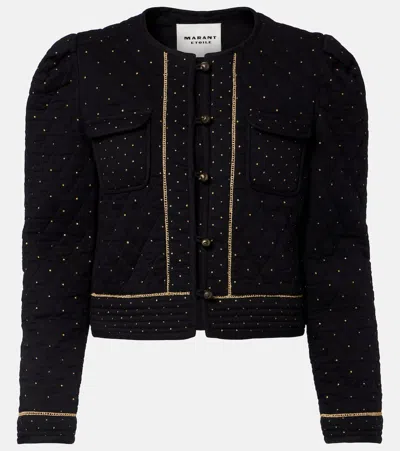 Isabel Marant Étoile Vania Cropped Embroidered Quilted Cotton Jacket In Black