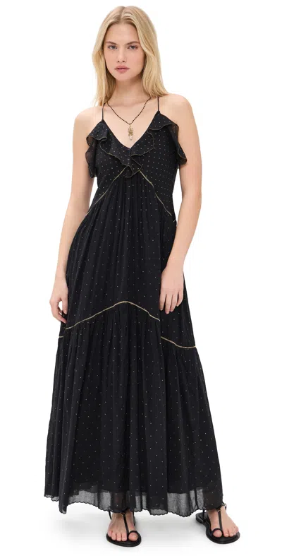 Isabel Marant Étoile Vasma Polka-dot Cotton Voile Tiered Maxi Dress In Black