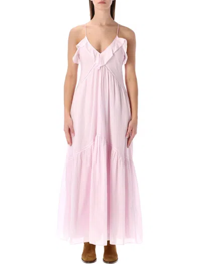 Isabel Marant Étoile Vasma V Neck Tiered Long Dress In Pink
