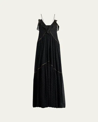 Isabel Marant Étoile Vasma Polka-dot Cotton Voile Tiered Maxi Dress In Black