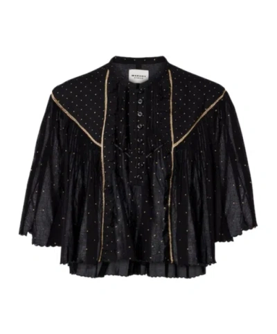 Isabel Marant Étoile Veenia Embellished Cropped Cotton Top In Black