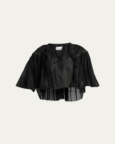 Isabel Marant Étoile Veenia Polka-dot Pleated Cotton Voile Crop Blouse In Black