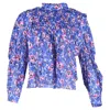 Isabel Marant Etoile Vega Floral Blouse In Electric Blue Pintucked Cotton In Blue
