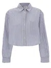 ISABEL MARANT ÉTOILE LIGHT BLUE AND WHITE CROPPED SHIRT WITH STRIPE MOTIF IN COTTON WOMAN
