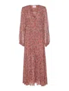 Isabel Marant Étoile Printed Button Detail Drawstring Flounced Lightweight V-neck Dress In Pink