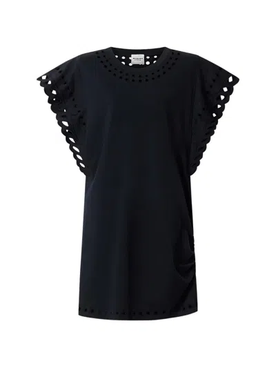 Isabel Marant Étoile Orlane Broderie Anglaise Cotton-jersey Mini Dress In Black
