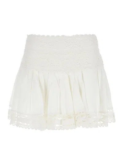 Isabel Marant Étoile 'violana'white Miniskirt With Pleated Details And Scallop Hem In Linen And Cotton Blend Woman