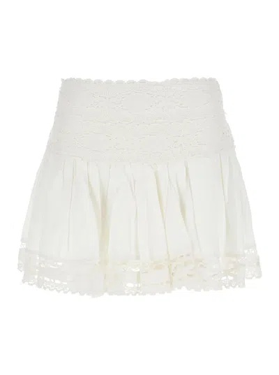 Isabel Marant Étoile 'violana'white Miniskirt With Pleated Details And Scallop Hem In Linen And Cotton Blend Woman