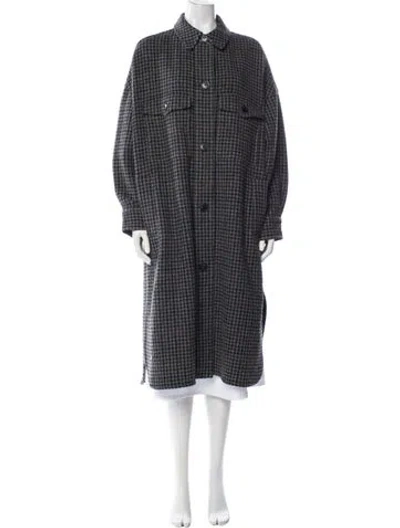 Pre-owned Isabel Marant Étoile Virgin Wool Houndstooth Print Coat In Black