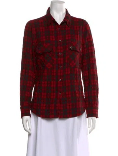 Pre-owned Isabel Marant Étoile Virgin Wool Plaid Print Button-up Top In Red
