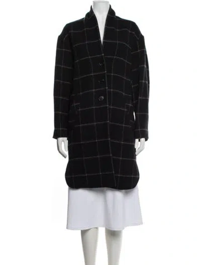 Pre-owned Isabel Marant Étoile Virgin Wool Plaid Print Coat In Black