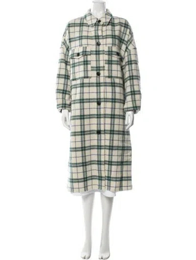 Pre-owned Isabel Marant Étoile Virgin Wool Plaid Print Coat In Green