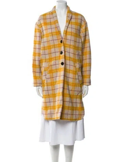 Pre-owned Isabel Marant Étoile Virgin Wool Plaid Print Coat In Yellow