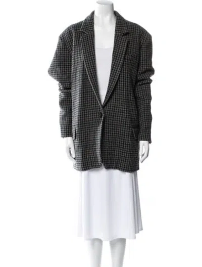 Pre-owned Isabel Marant Étoile Virgin Wool Plaid Print Faux Fur Coat In Gray