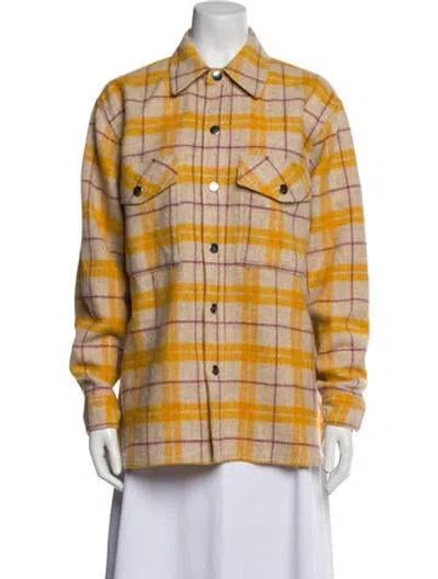 Pre-owned Isabel Marant Étoile Virgin Wool Plaid Print Utility Jacket In Yellow