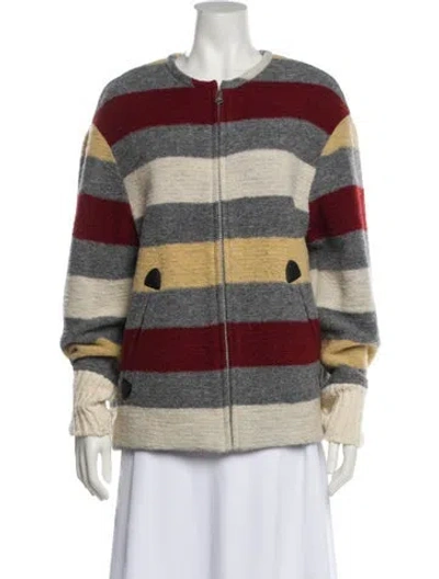 Pre-owned Isabel Marant Étoile Virgin Wool Striped Faux Fur Jacket In Gray